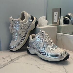 Chanel Metallic Silver Women's Sneakers